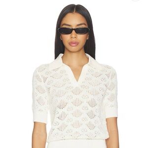 Favorite Daughter Ivory Open-Knit Polo Top